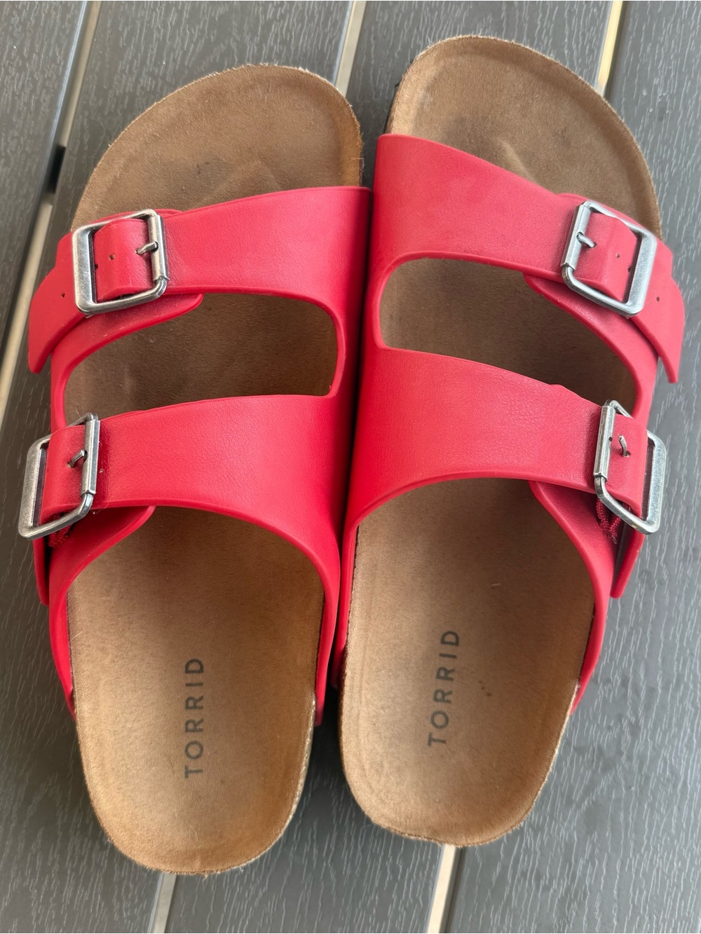 Torrid Red Two Strap Buckle Slide 10WW Wide Width